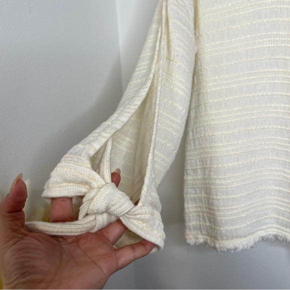 McGuire Linen Cotton Blend Split Long Sleeve Tie Top Blouse S Textured Luxury - Picture 9 of 16